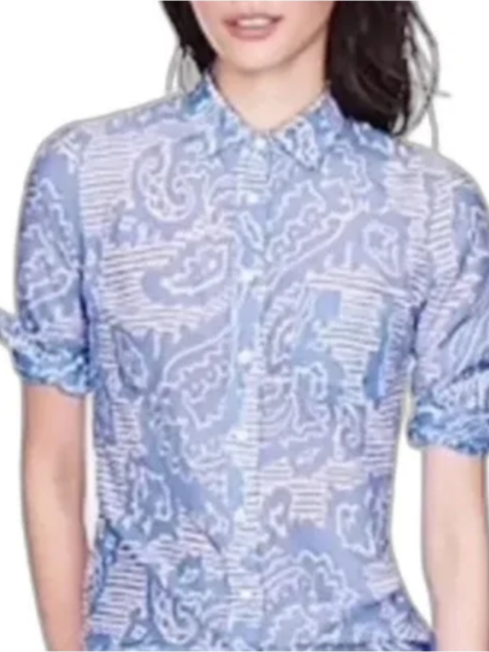 J. Crew blue white silk cotton blend long sleeve button down shirt boy size 6